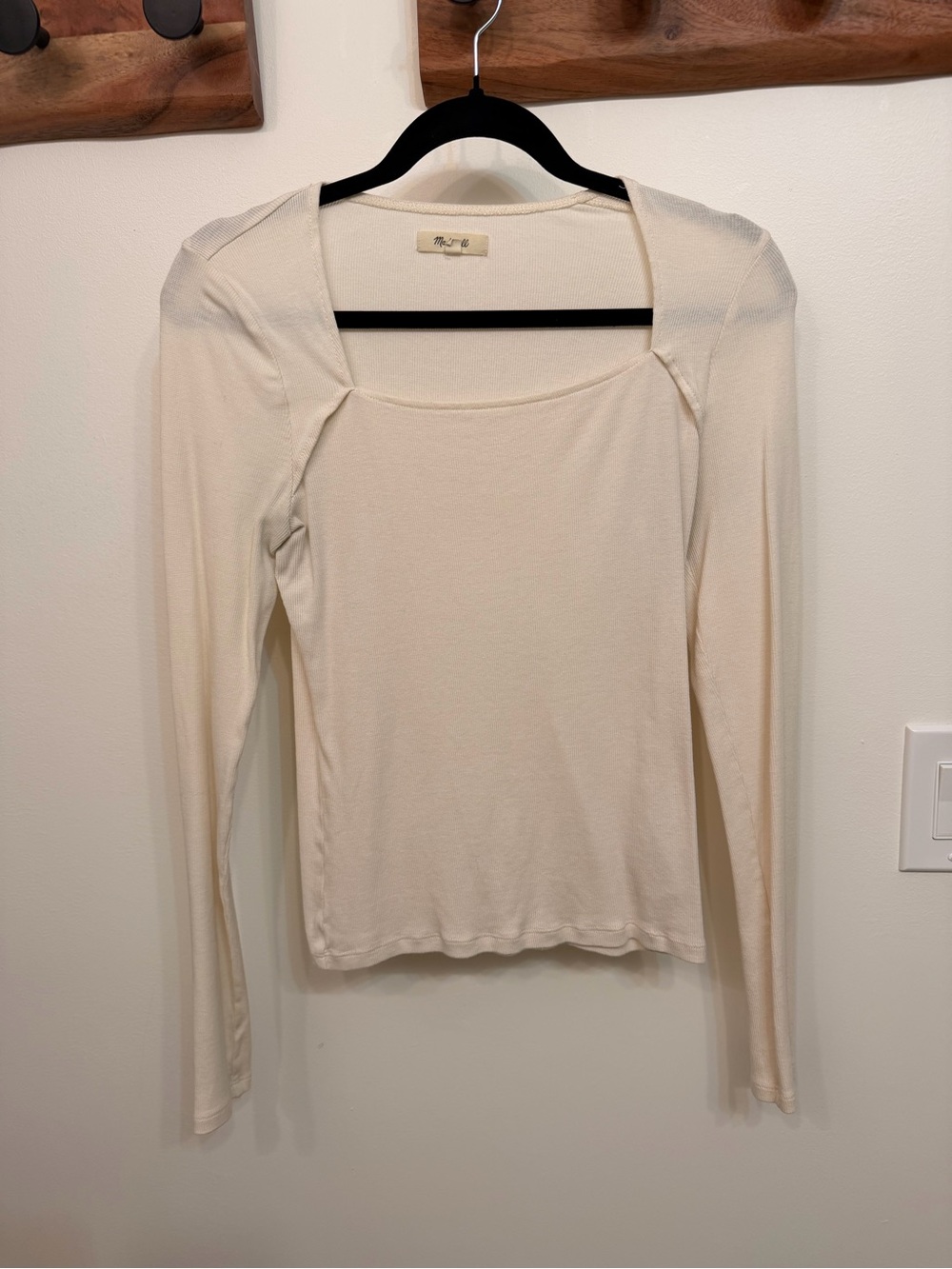 Madewell Cream Square-Neck Long Sleeve Top